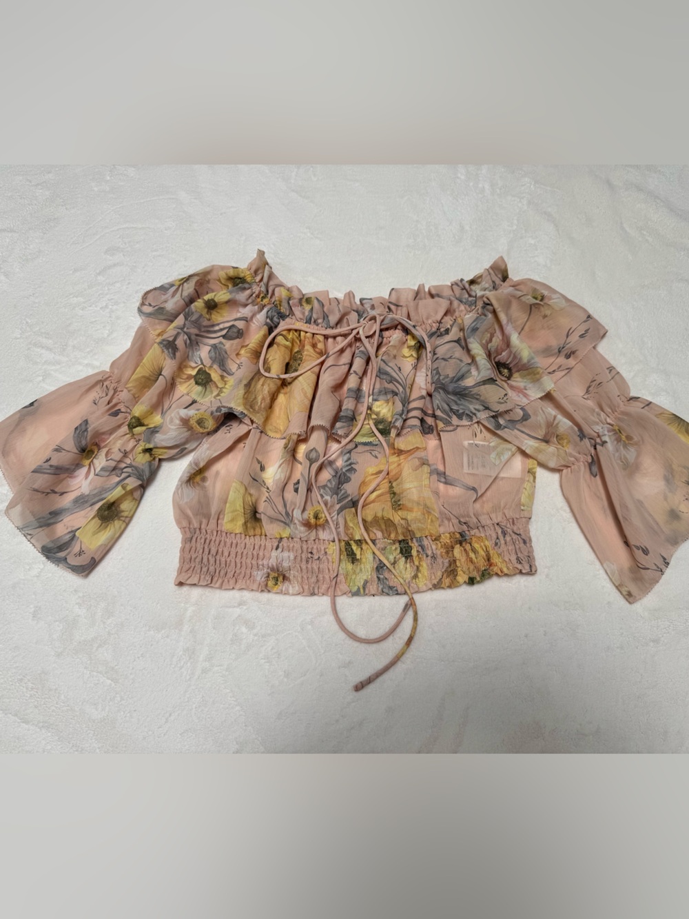 H&M Peach Floral Off-Shoulder Sheer Top